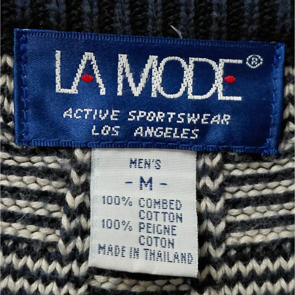 LA Mode Gray Embroidered Knit Geometric Pullover Sweater Men Size M